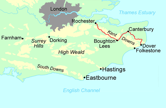 North Downs Way - East Section via Canterbury map